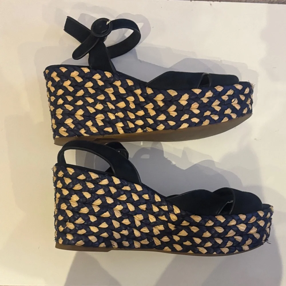 Barneys New York Navy and Beige Espadrille Sandals